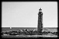 Graves Lighthouse in Boston Harbor -Gritty Look BW
